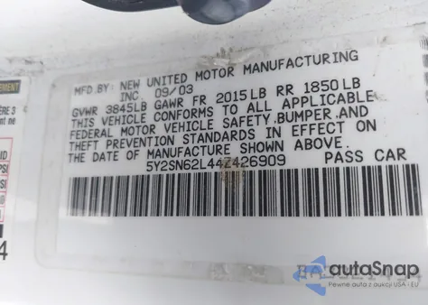 2004 Pontiac Vibe Gt z USA, uszkodzony, nr VIN 5Y2SN62L44Z426909